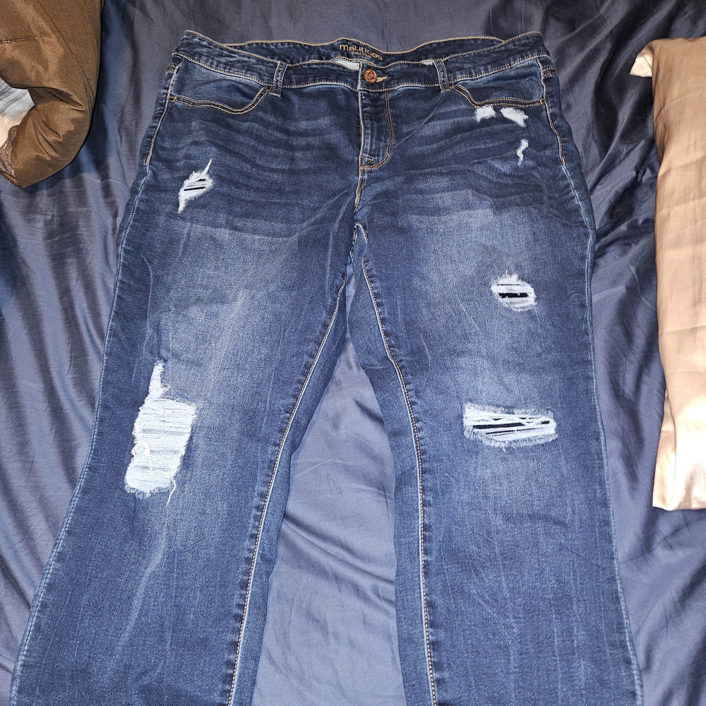 Maurices Dark Blue Distressed Jeggings